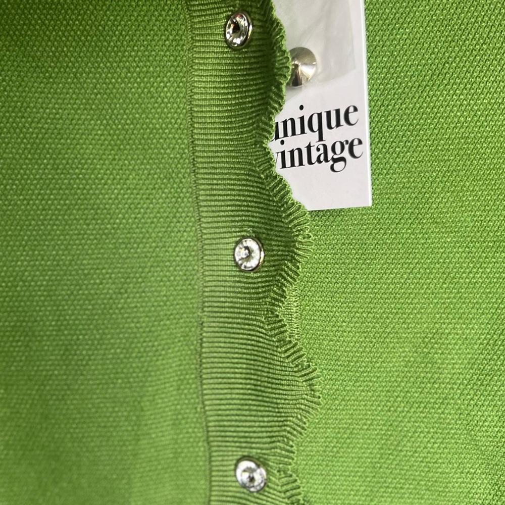 Unique Vintage Green Sweater w/ Jewel Buttons and Peach Embroidery - Picture 6 of 6